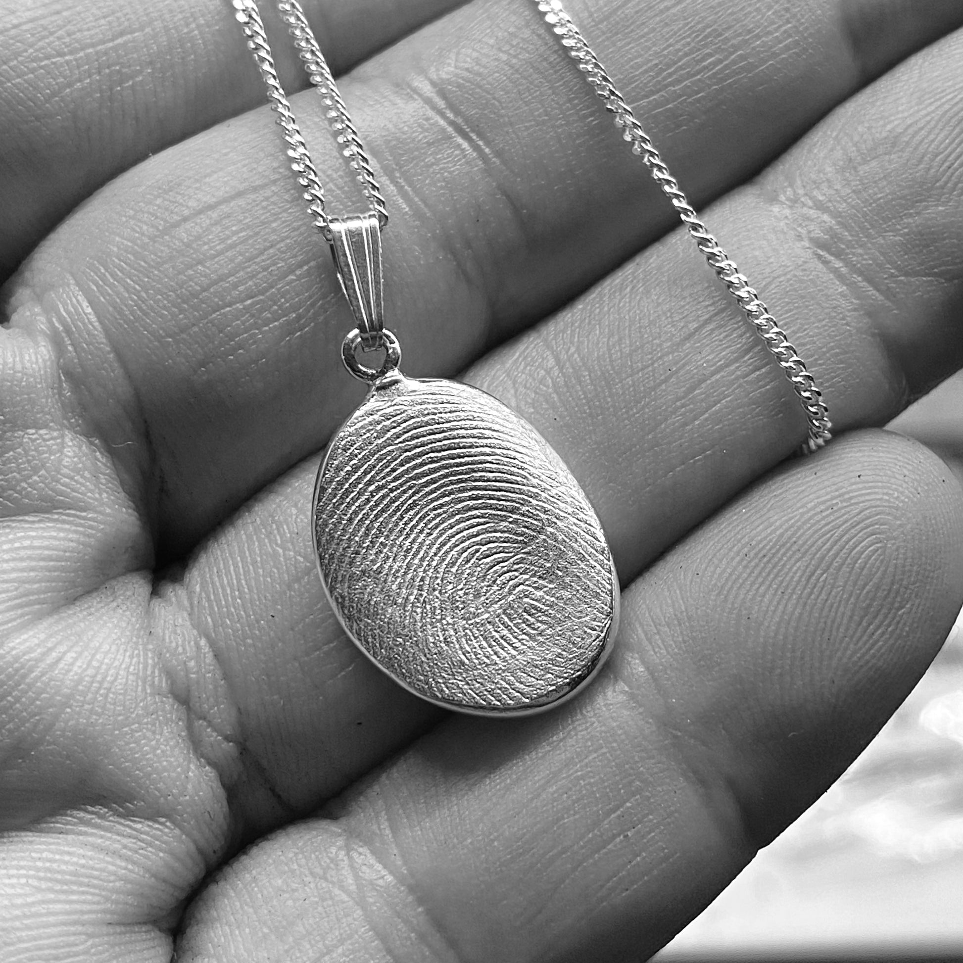 Natural fingerprint pendant sterling silver memorial nz made custom memory jewellery