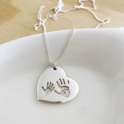 handprint pendant heart nz made sterling silver