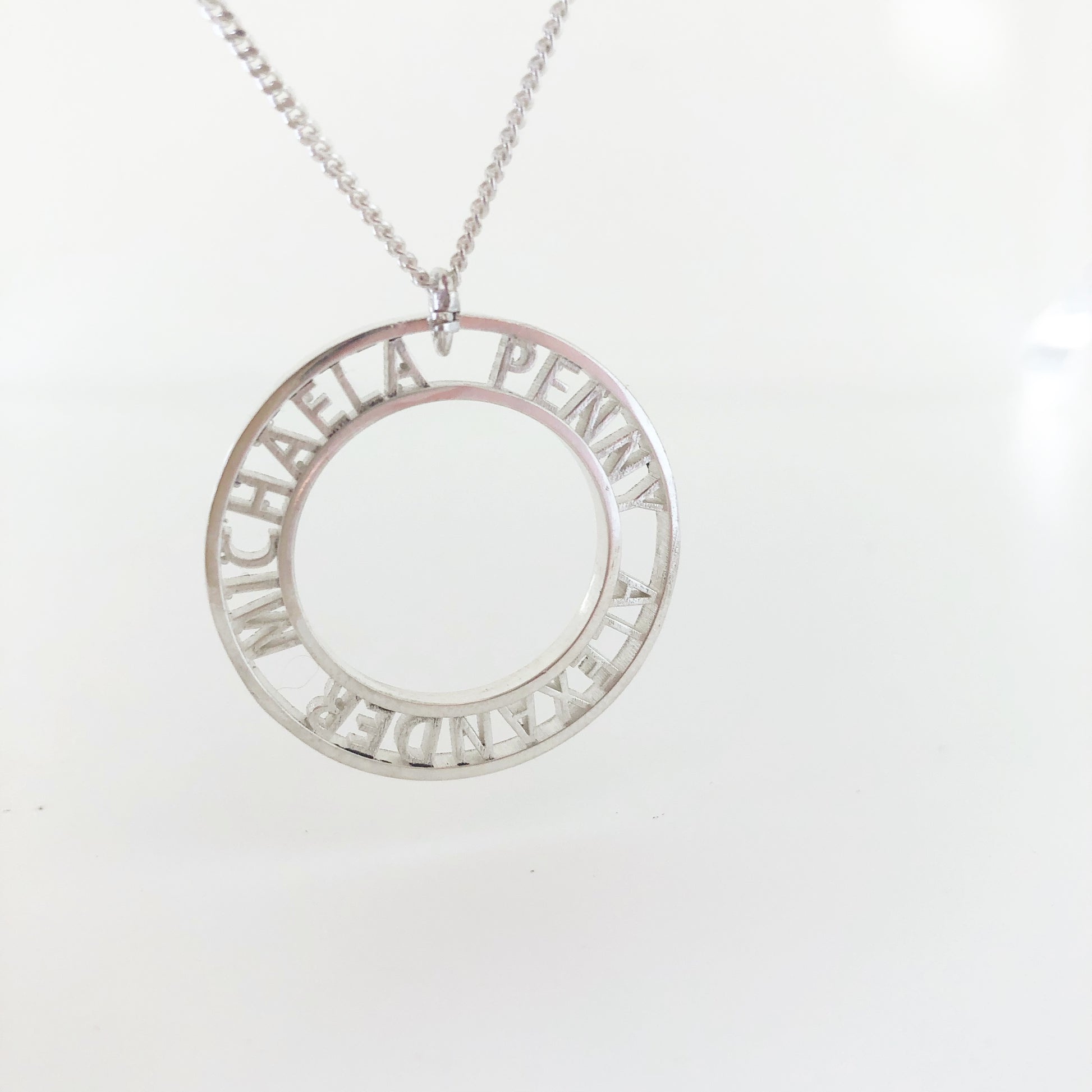 personalised name loop necklace with loved names