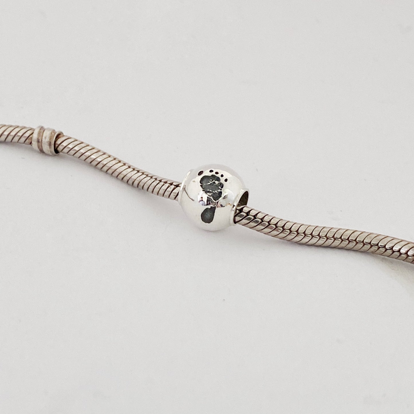 Sterling silver footprint Bead, compatible with pandora, made in New Zealand NZ from your babies true hand or footprint