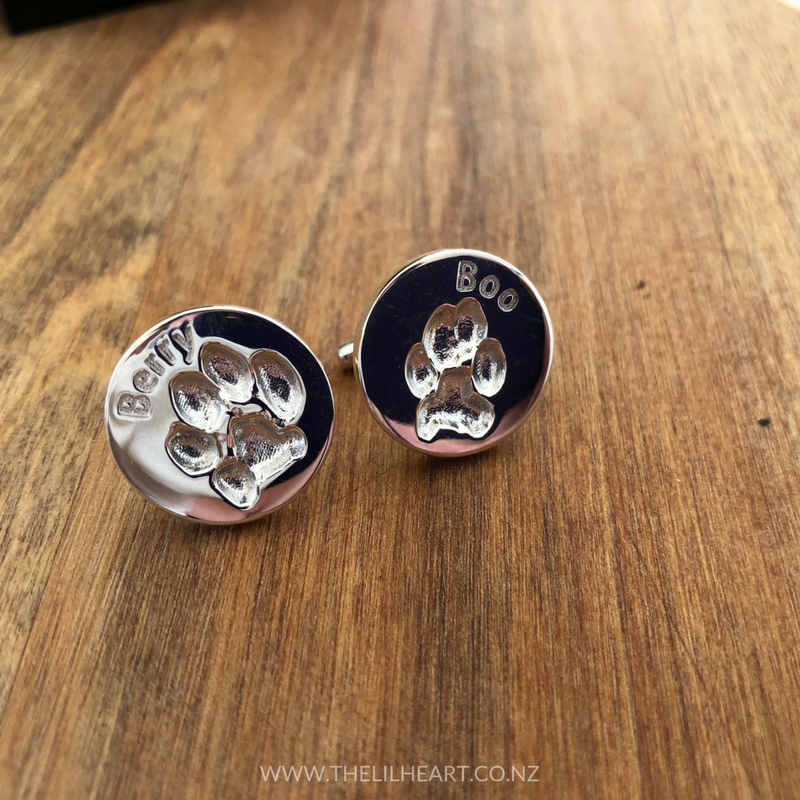 pet paw print cufflinks and jewellery sterling silver nz made